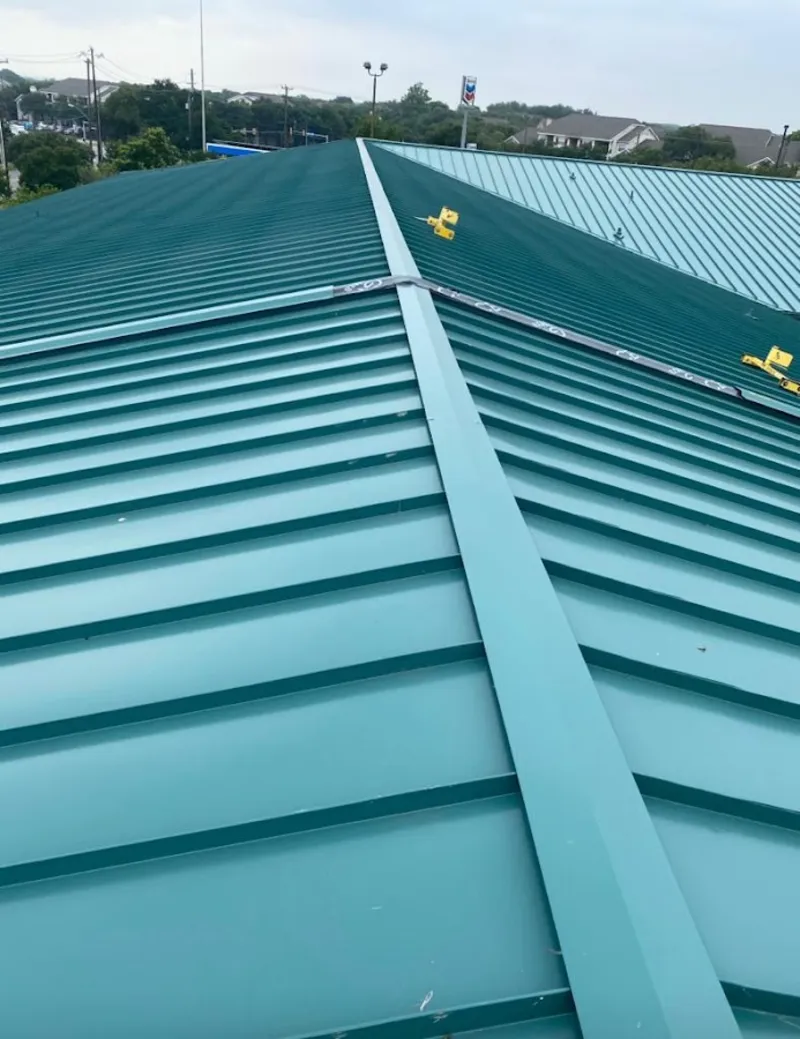 Green commercial metal roof ridge and valley for Metal Roof Repair in Point Pleasant Beach